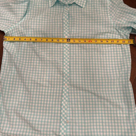 Talbots Size XL Aqua Blue Gingham Preppy Button Up Shirt - Picture 7 of 8